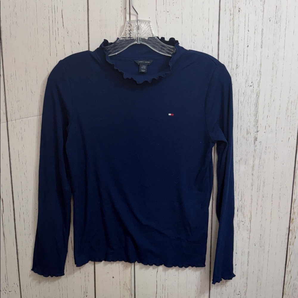 Tommy Hilfiger Women's Blue Ruffle Long Sleeve Tee